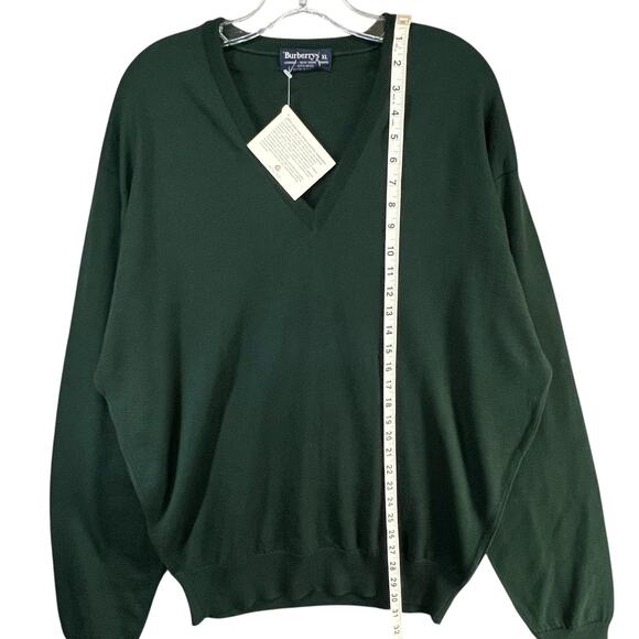 Vintage Burberrys Wool Sweater XL Green V Neck Classic Preppy Old Money England - Picture 6 of 14